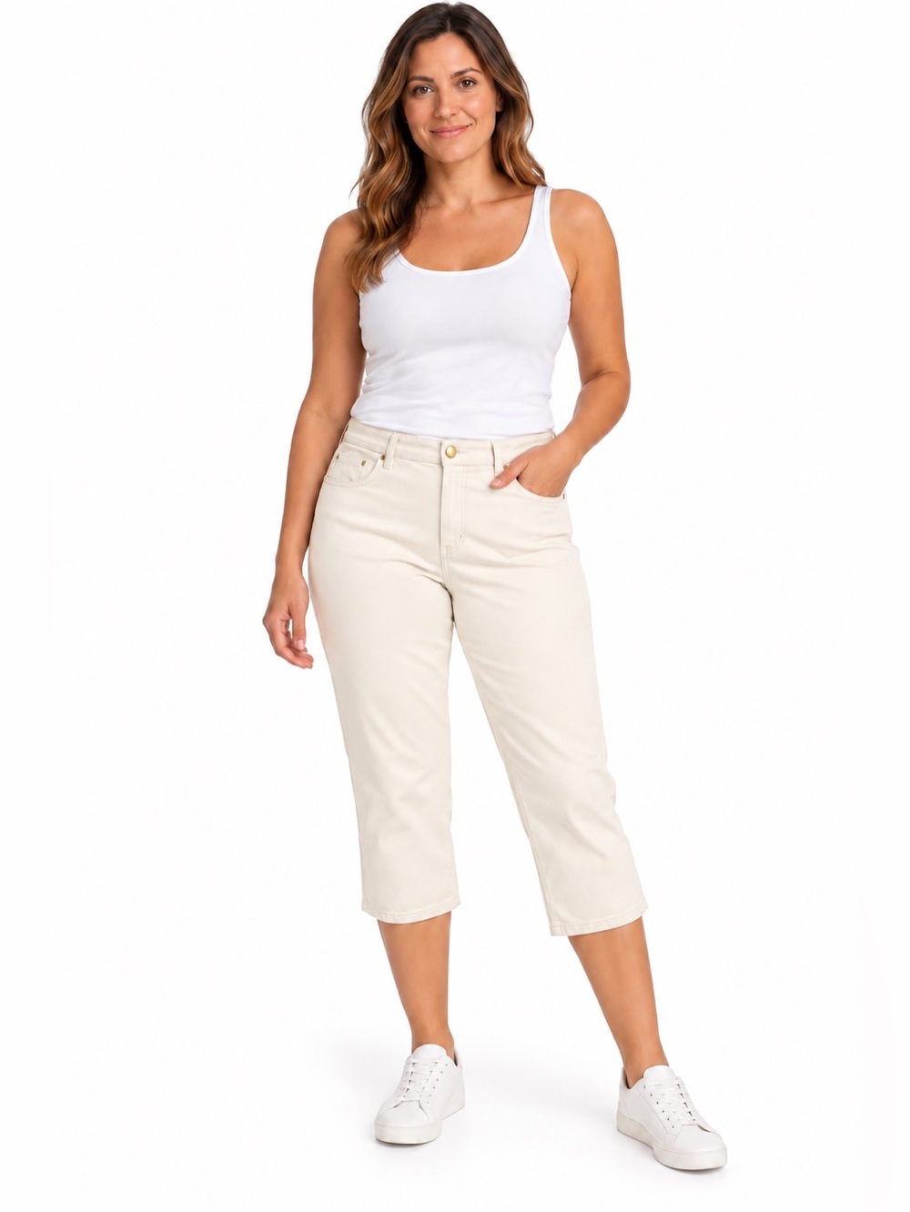 Ralph Lauren Jeans 98% cotton capri women's hi-rise pants size 12 cream